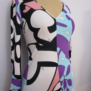 Rayon Dress Retired Bright Graphic Abstract Print Border Italy